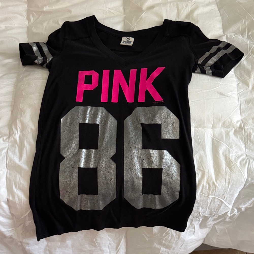Black Shirt with PINK Victoria's Secret and Silver Accents